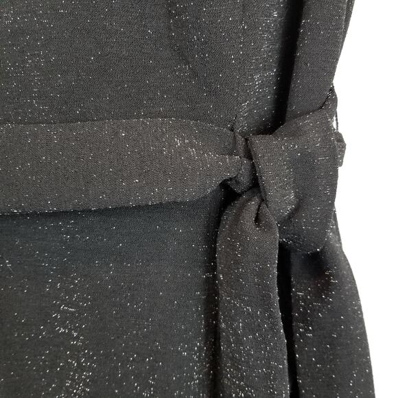 Calvin Klein Women's Stretch Knit Short Sleeve Black Glitter Faux Wrap Dress 4 - Picture 5 of 10